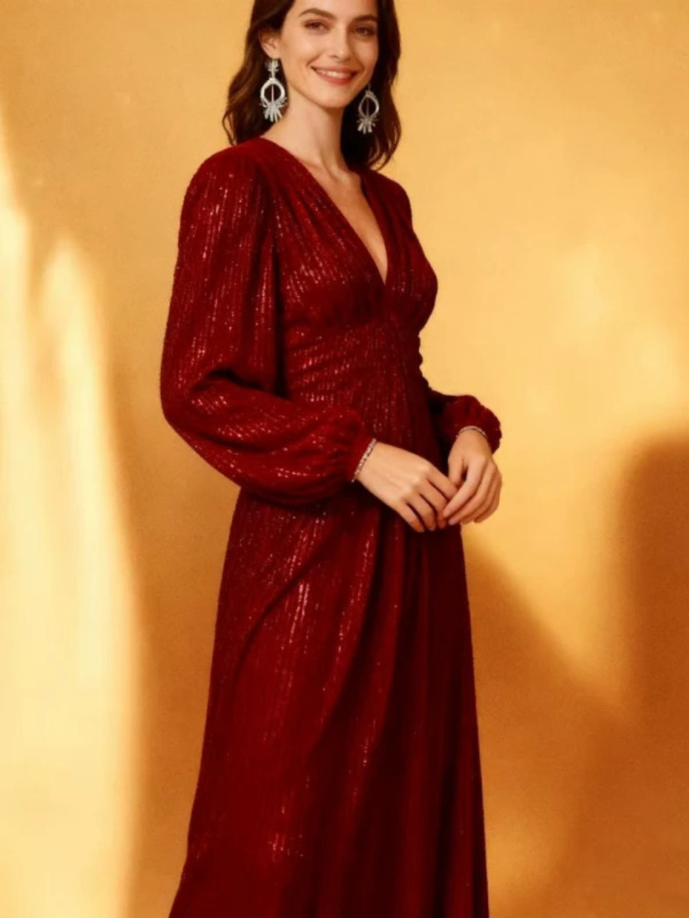 ZARA Winter Sexy Deep V Neck Host Evening Dress Long Gown
